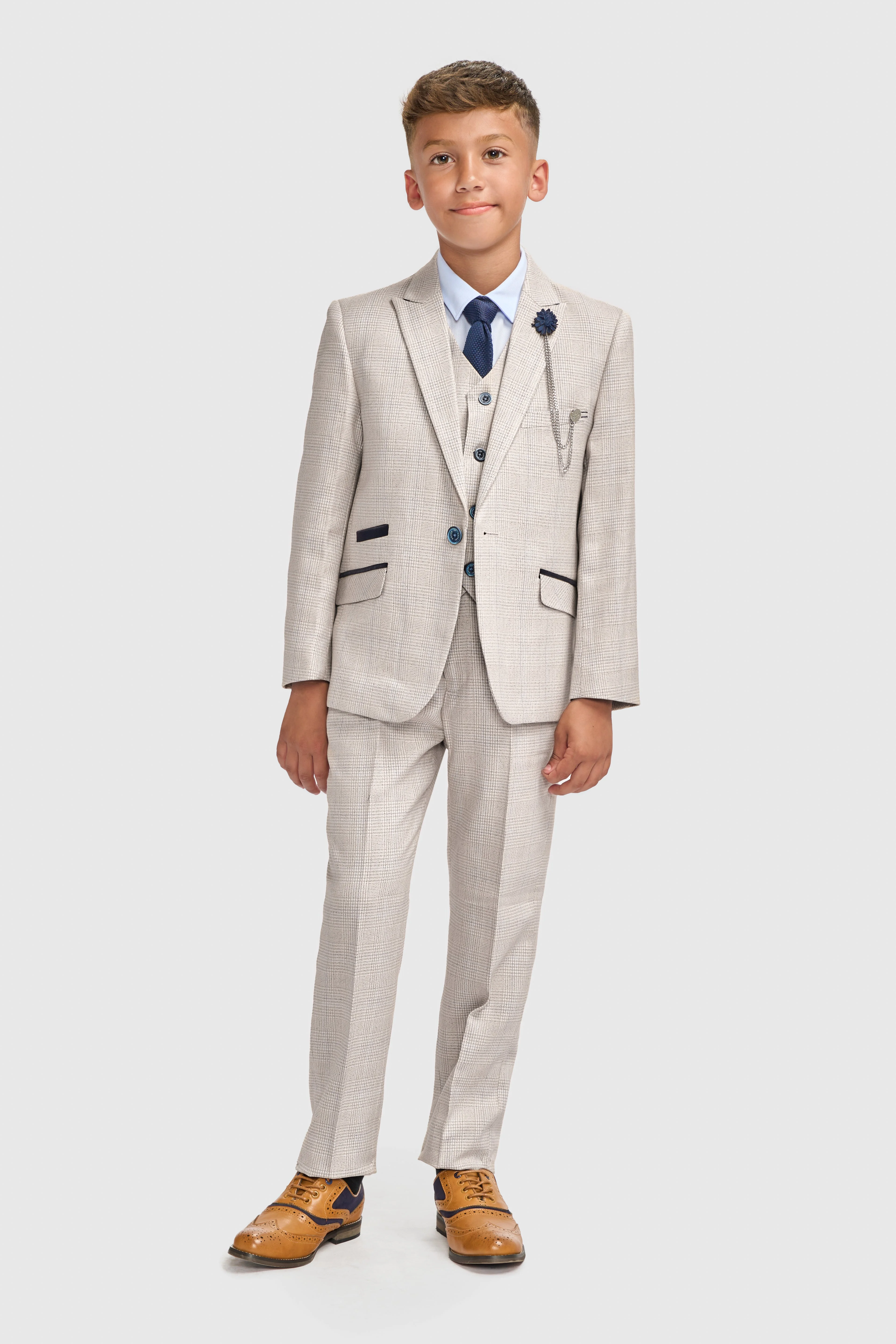 Boys Caridi Beige Three Piece Suit thumbnail 2