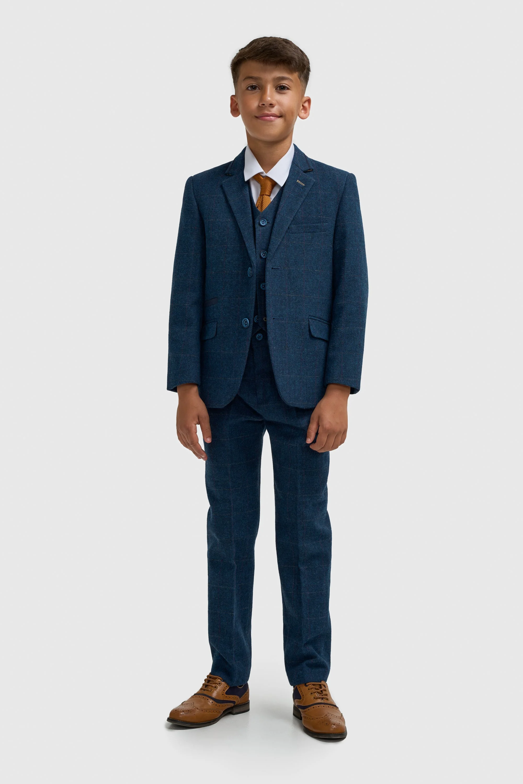 Boys Carnegi Navy Tweed Three Piece Suit thumbnail 2