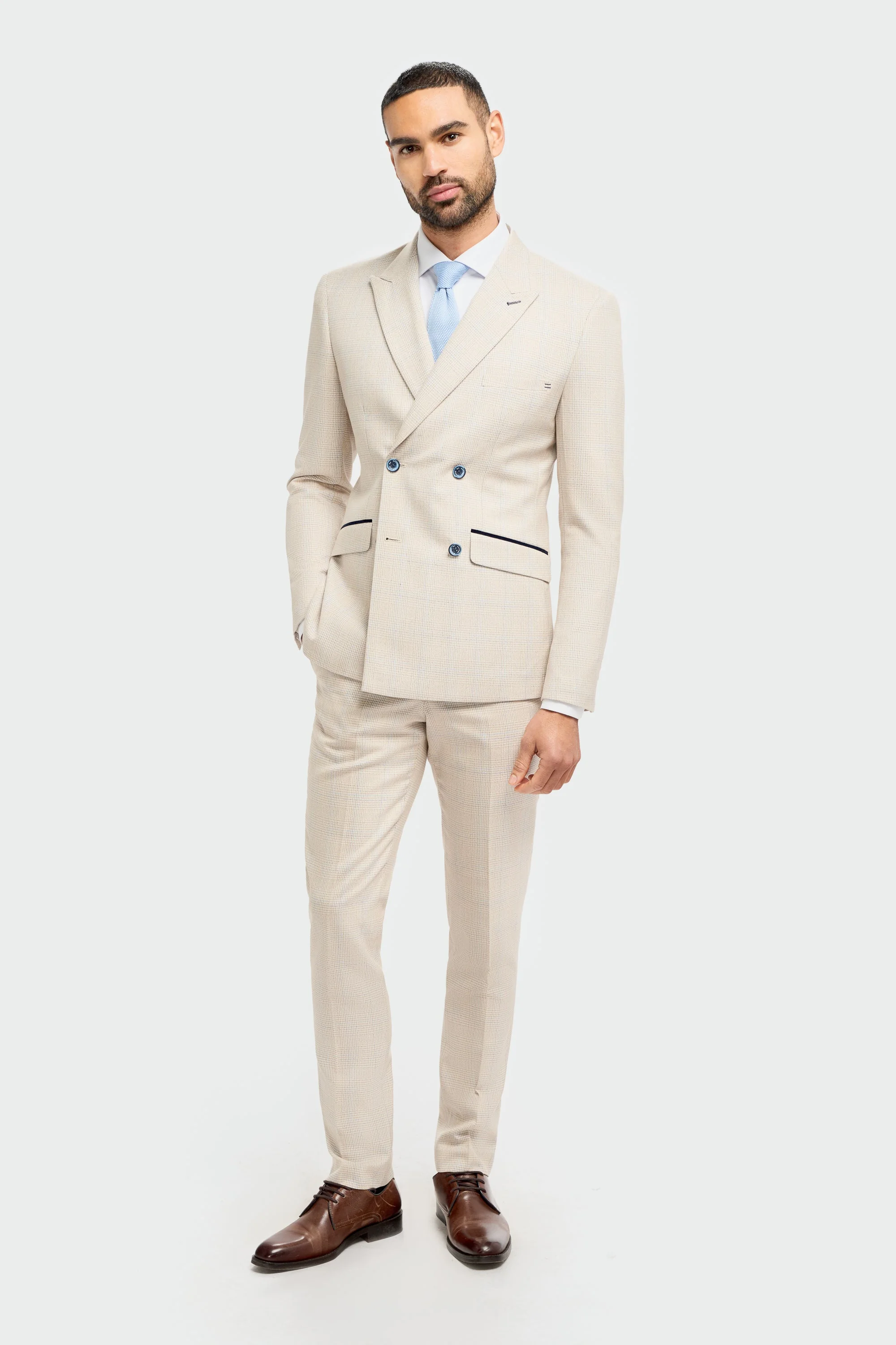 Caridi Beige Check Double Breasted Two Piece Suit thumbnail 2