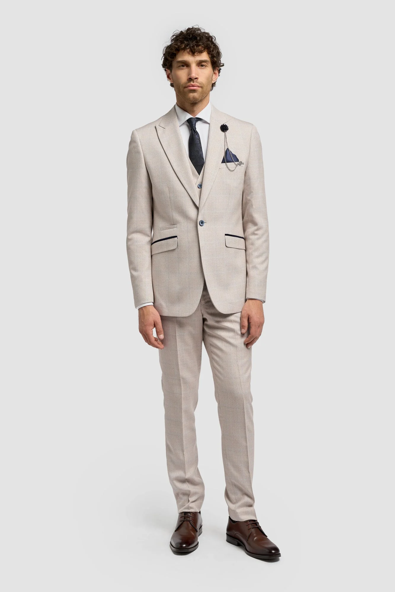Caridi Beige Long Check Three Piece Suit thumbnail 2