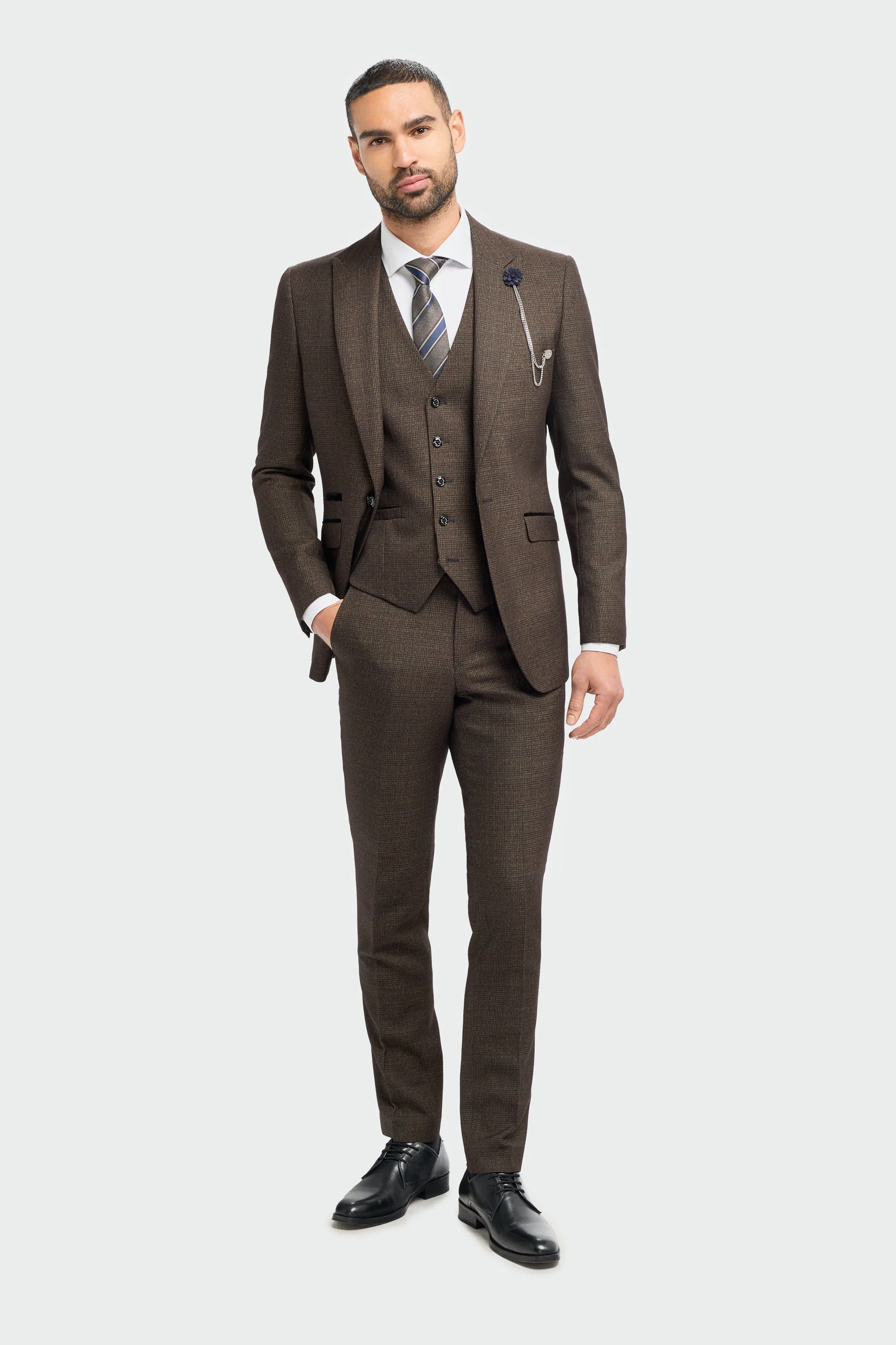 Caridi Brown Regular Check Three Piece Suit thumbnail 2