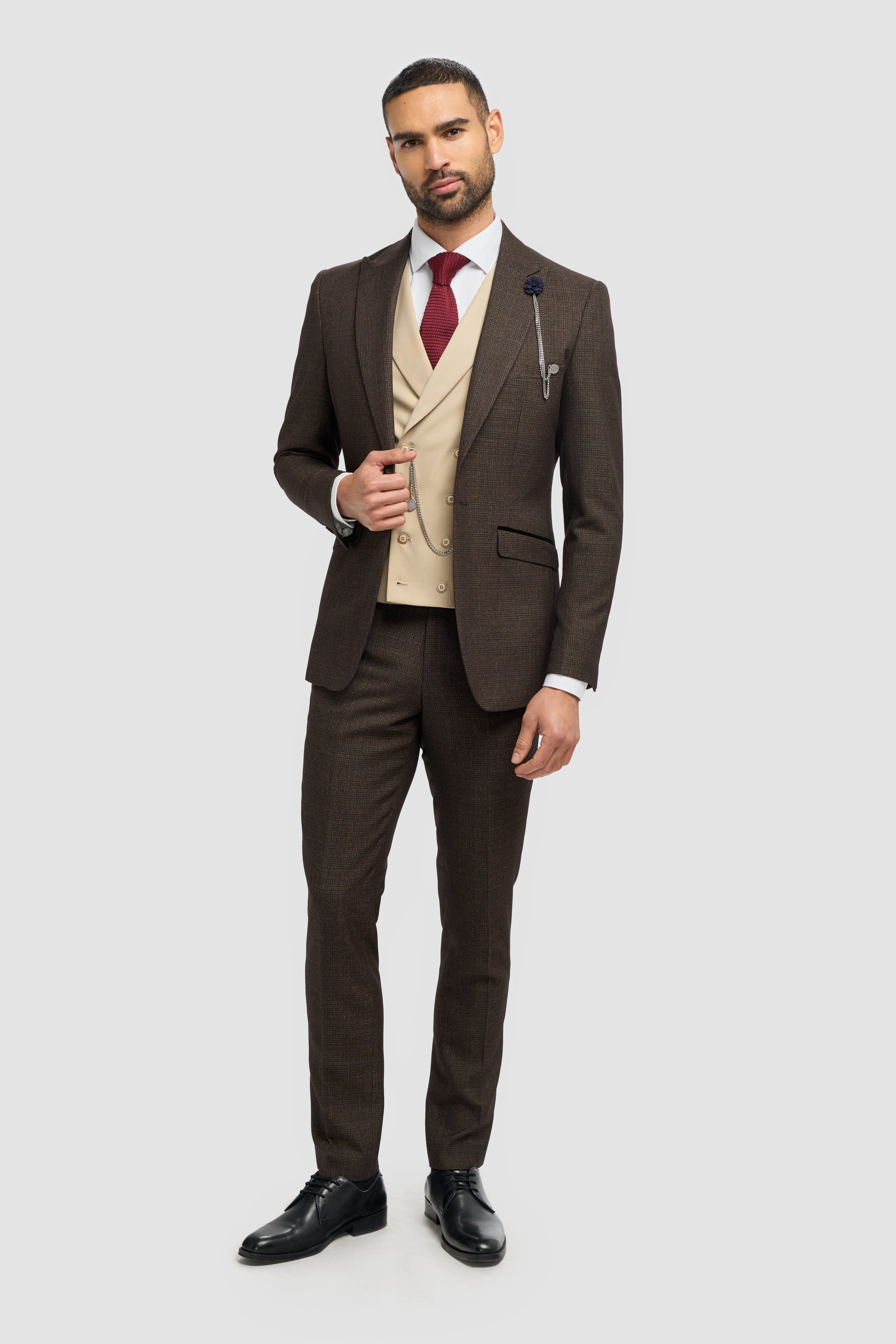 Caridi Brown with Lennox Beige Double Breasted Waistcoat thumbnail 2