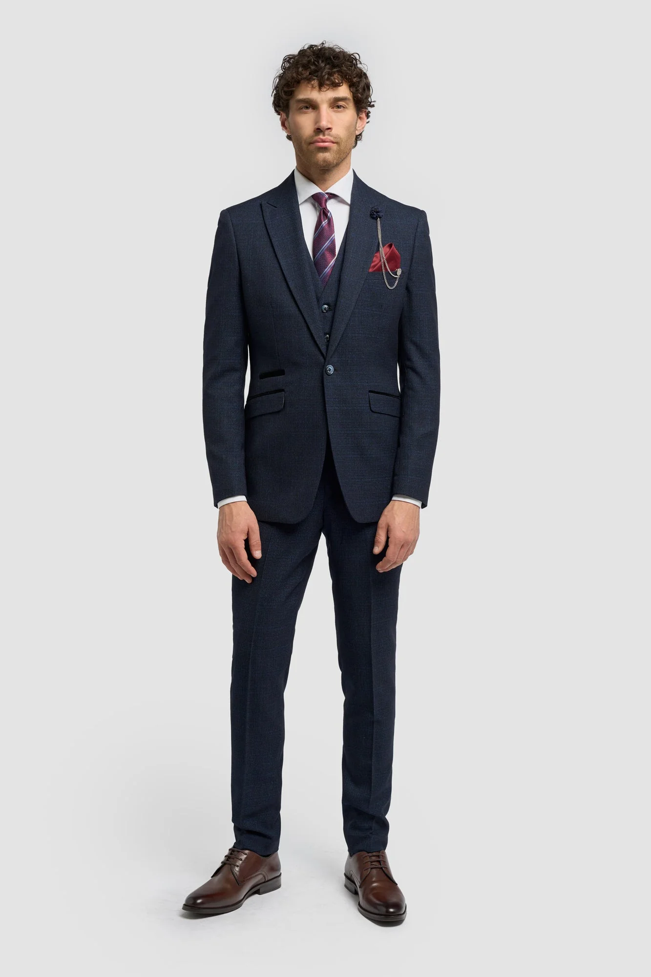 Caridi Navy Regular Check Three Piece Suit thumbnail 2