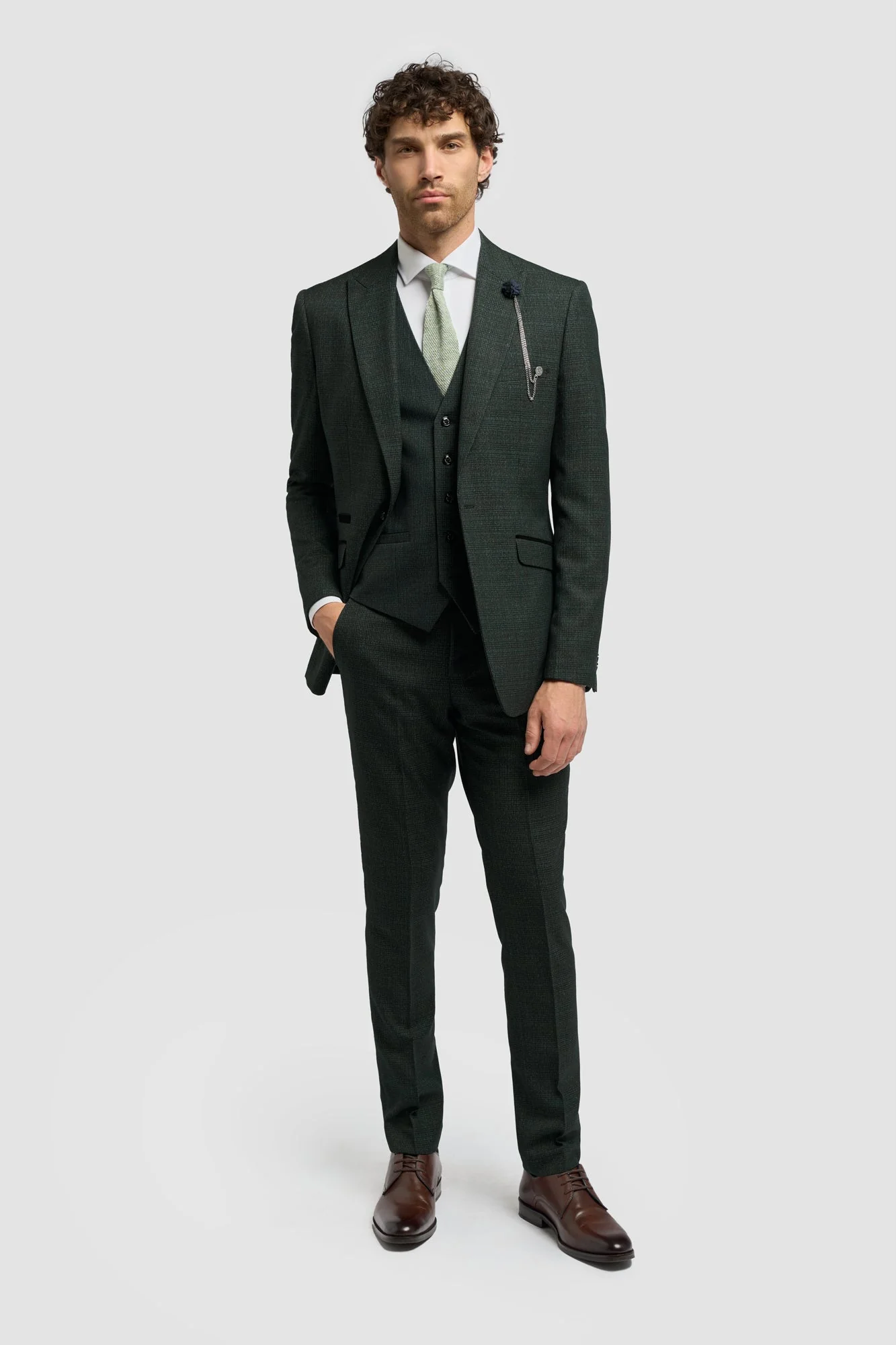 Caridi Olive Regular Check Three Piece Suit thumbnail 2