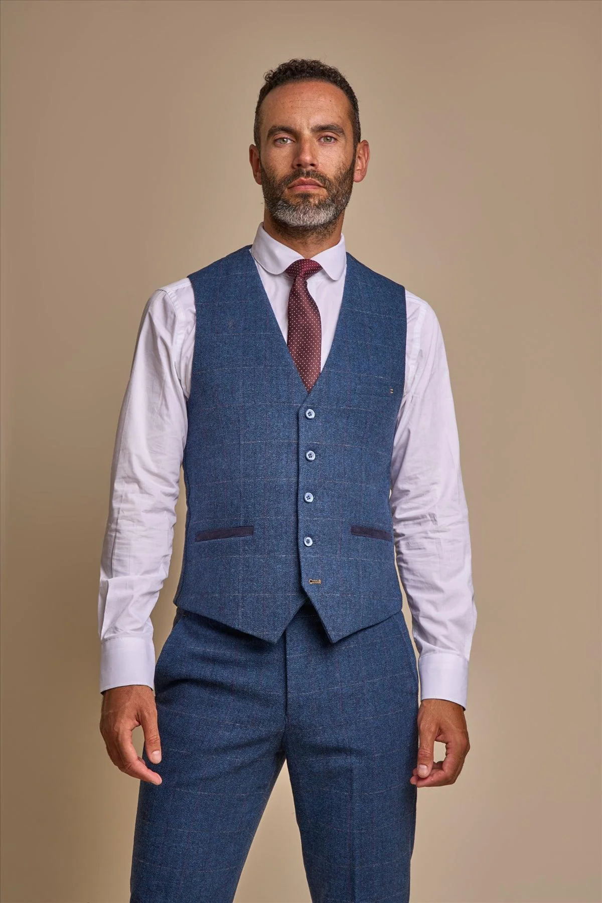 Carnegi Navy Tweed Check Waistcoat thumbnail 2
