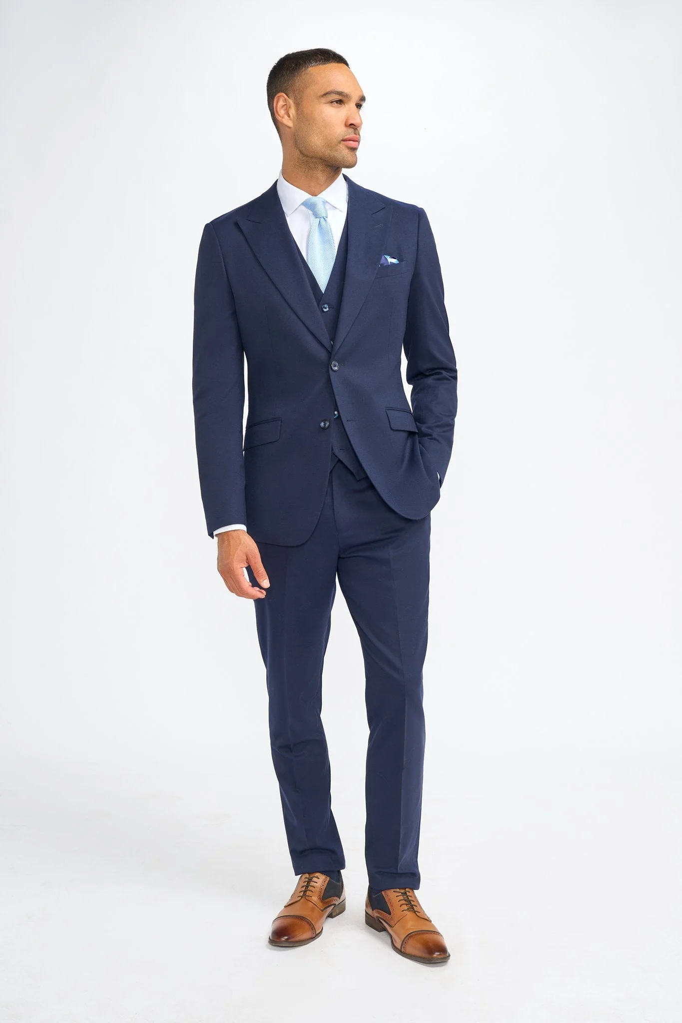 James Navy Super 130s Wool Three Piece Suit thumbnail 2