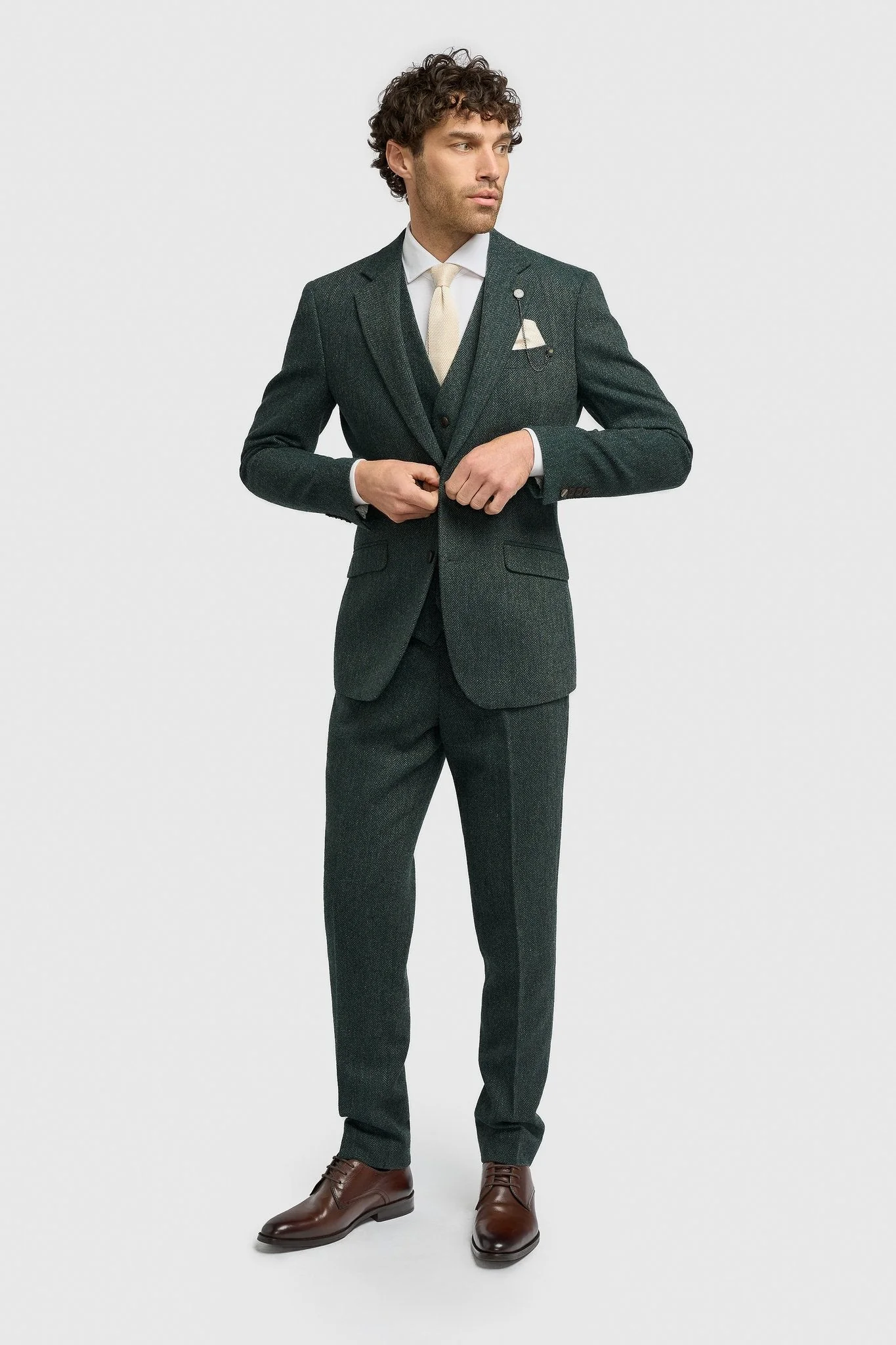 Thomas Lush Olive Tweed Three Piece Suit thumbnail 2