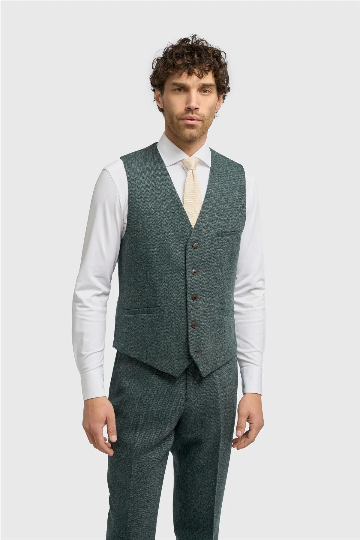 Thomas Lush Olive Tweed Waistcoat thumbnail 2