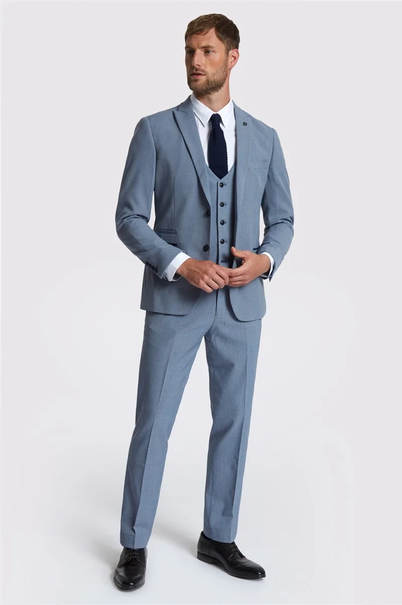 Marc Darcy Slim Fit Bromley Sky Blue Check Suit Jacket thumbnail 3