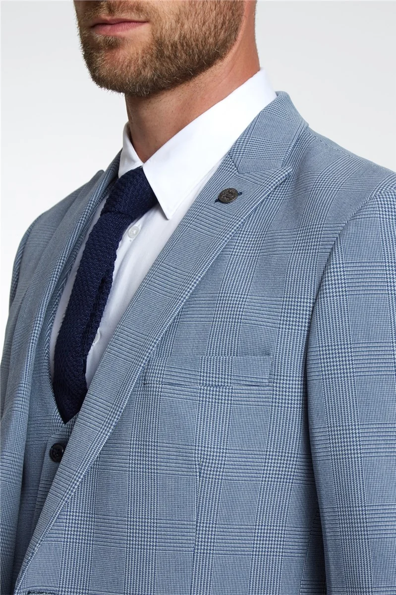 Marc Darcy Slim Fit Bromley Sky Blue Check Suit Jacket thumbnail 5