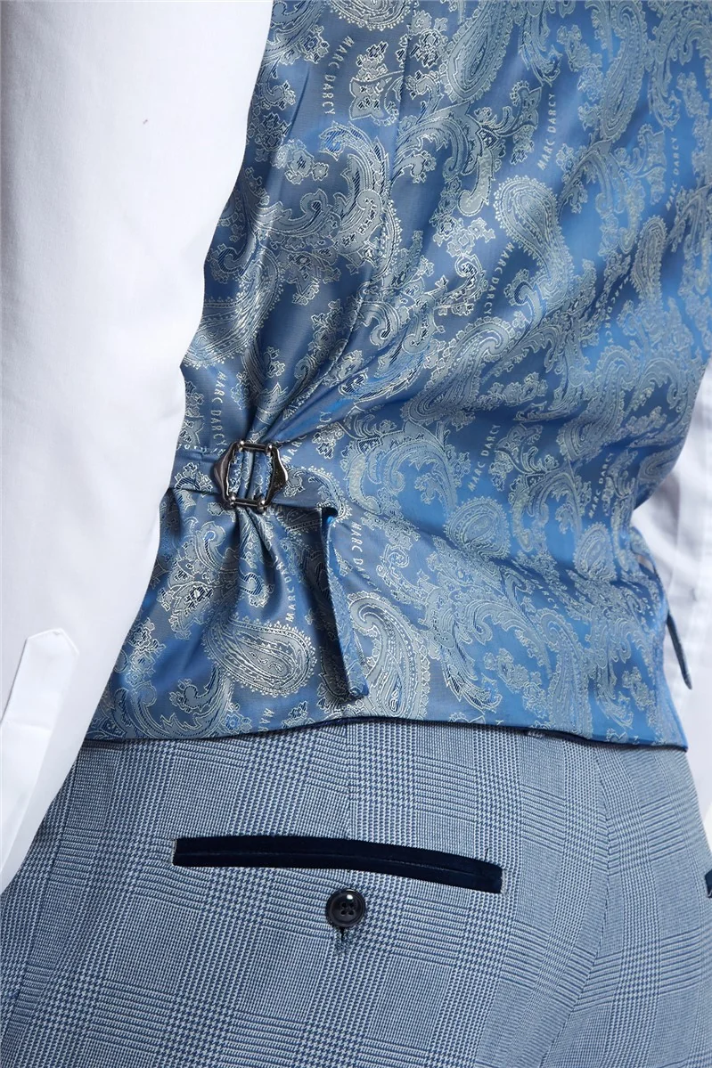 Marc Darcy Slim Fit Bromley Sky Blue Check Suit Jacket thumbnail 6