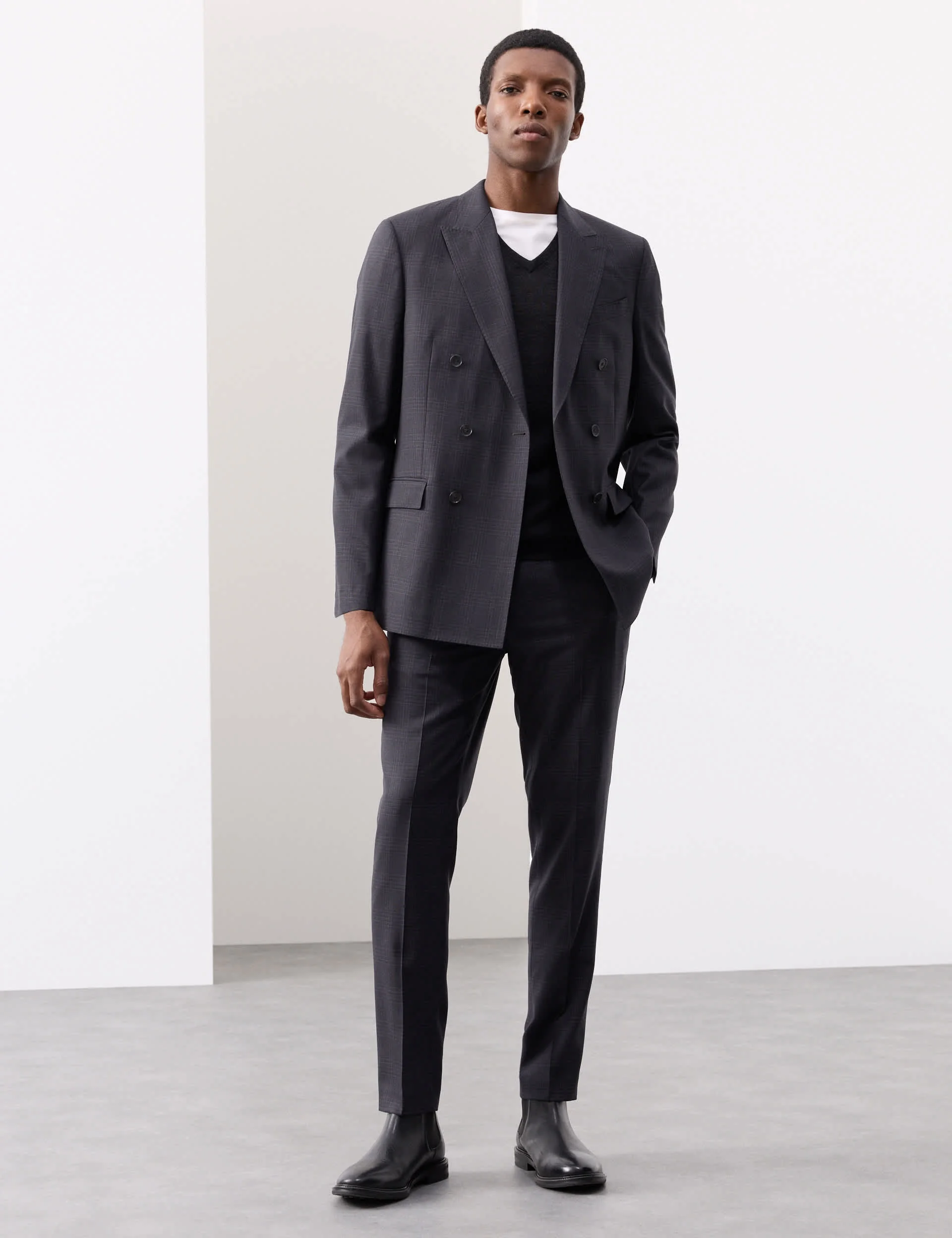 Pure Wool Double Breasted Check Jacket thumbnail 4