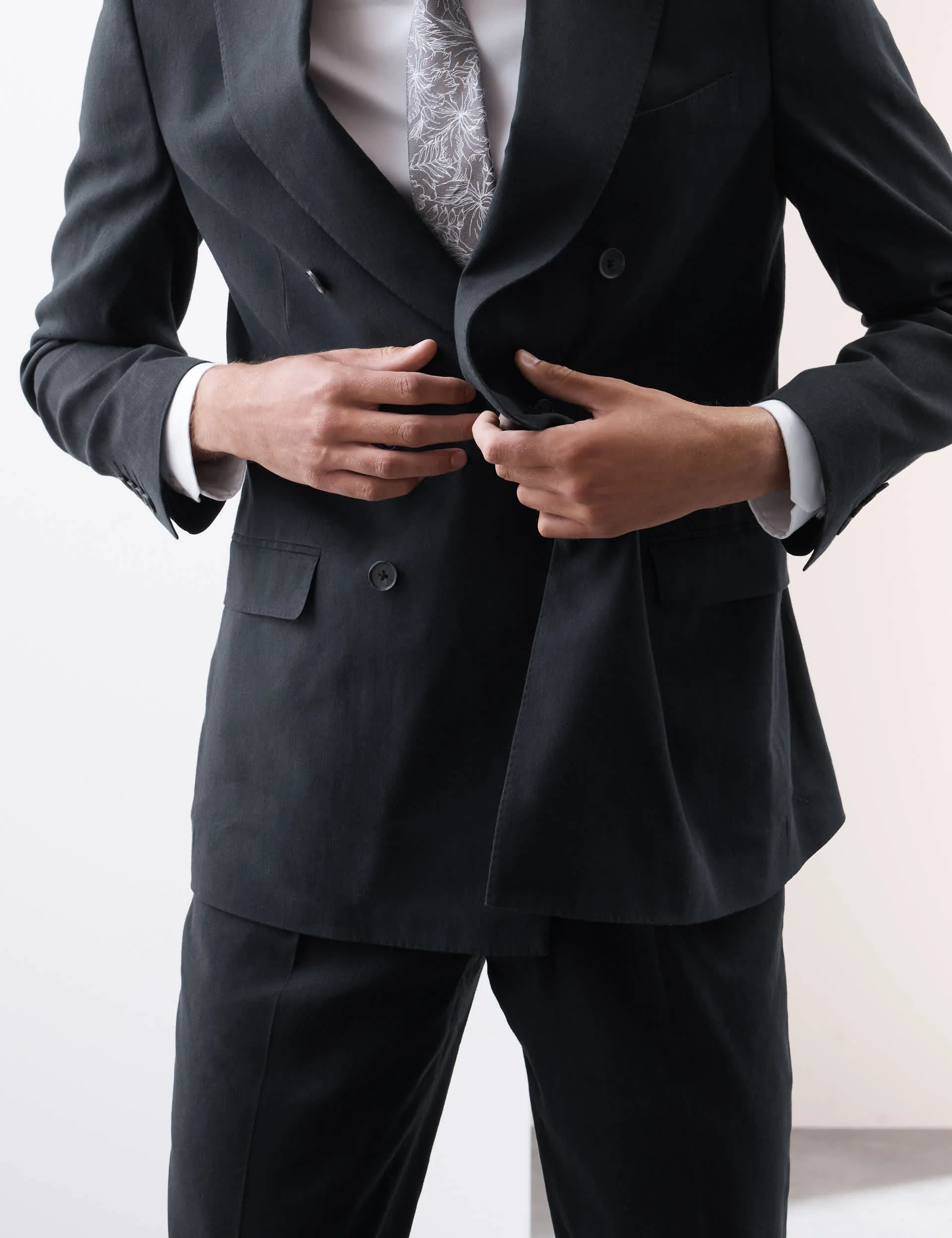 Tailored Fit Italian Performance Linen Blend Double Breasted Suit Jacket thumbnail 6