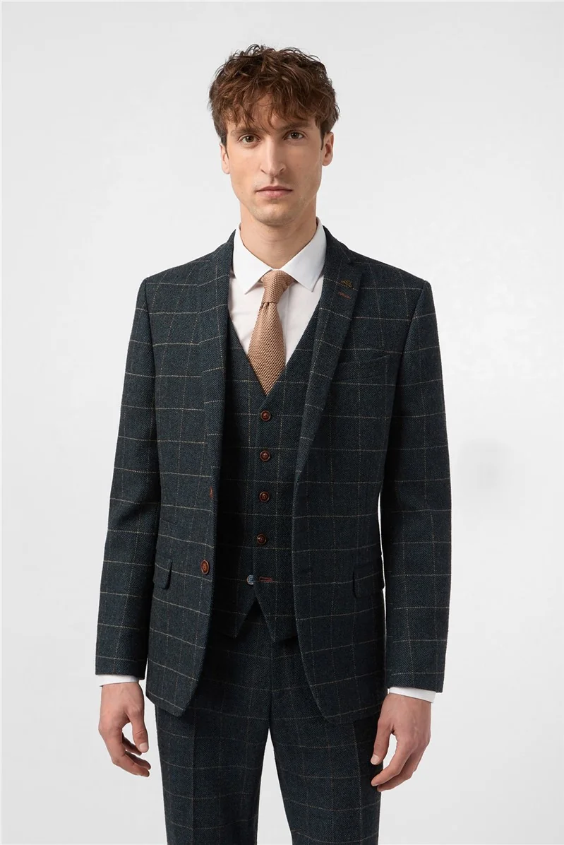 Slim Fit Dax Teal Herringbone Jacket thumbnail 2