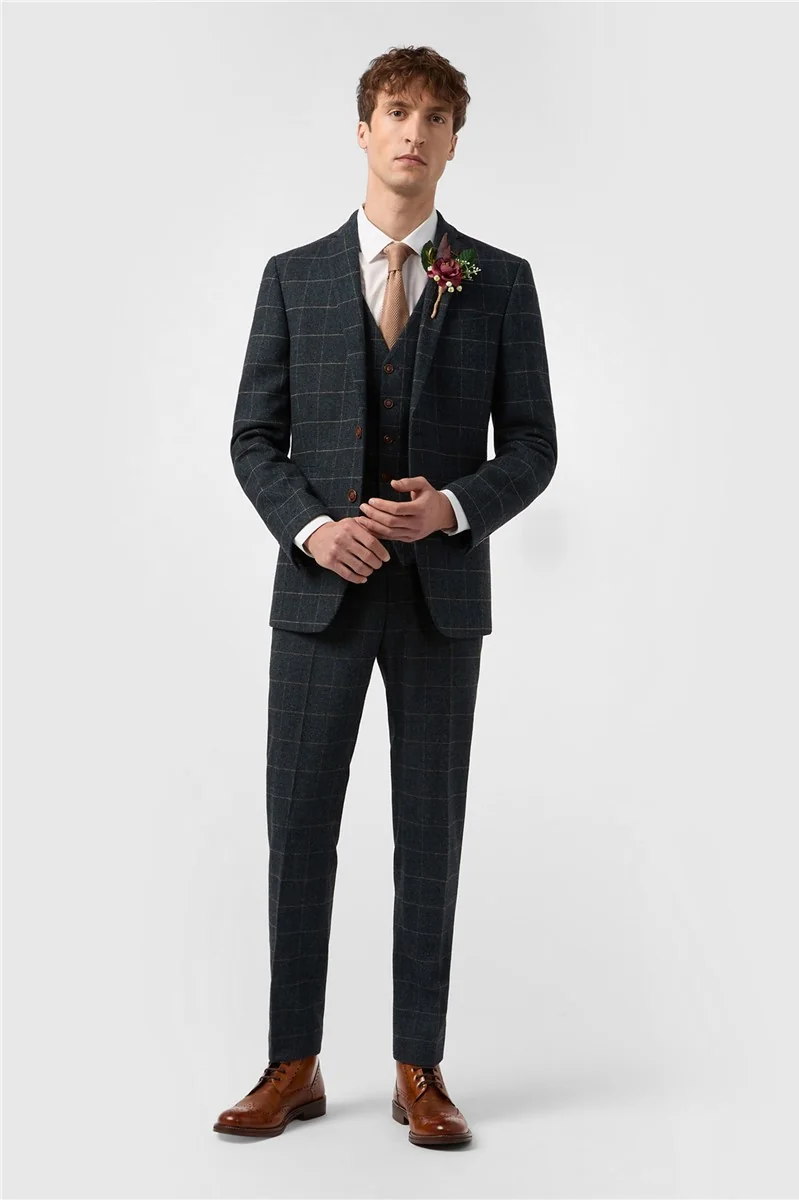 Slim Fit Dax Teal Herringbone Jacket thumbnail 4