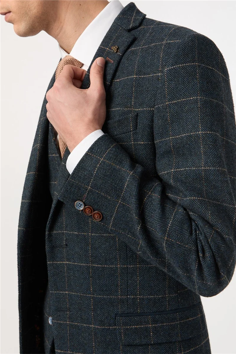 Slim Fit Dax Teal Herringbone Jacket thumbnail 7