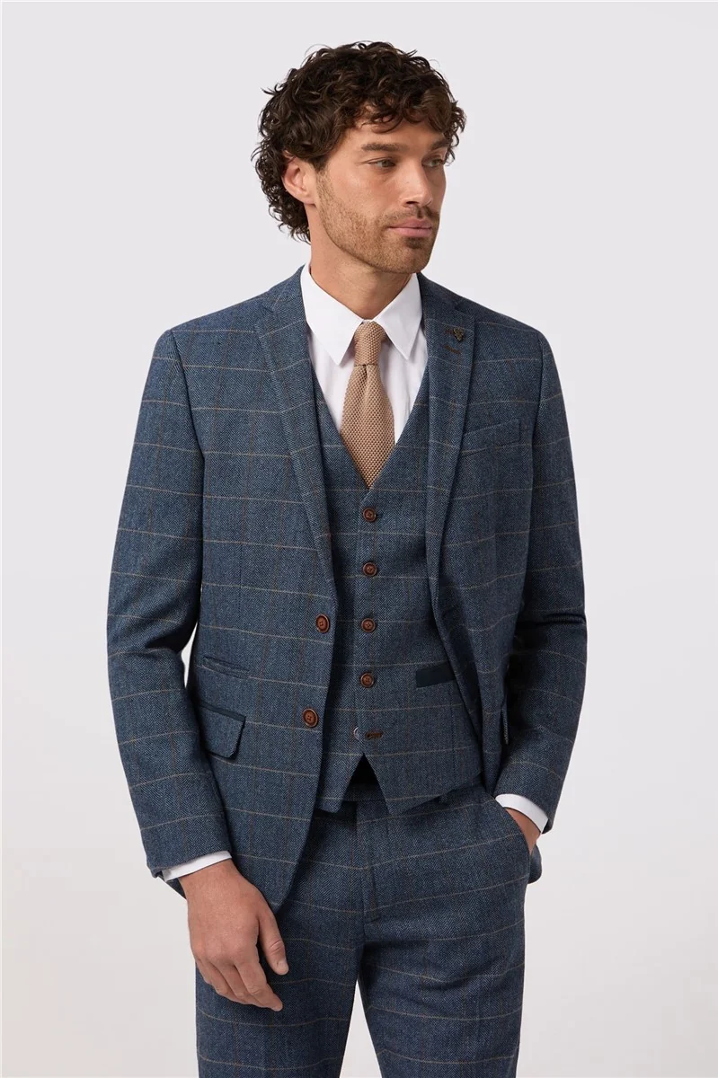Slim Fit Maverick Navy Herringbone Jacket thumbnail 2