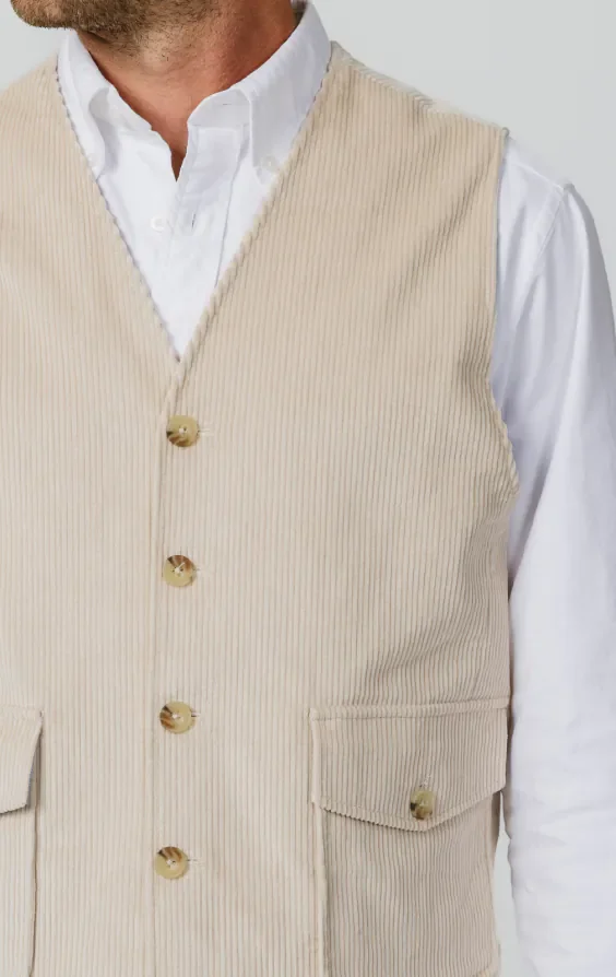 Beige Corduroy Waistcoat with Patch Pockets thumbnail 3