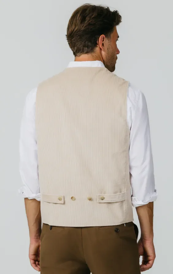 Beige Corduroy Waistcoat with Patch Pockets thumbnail 4