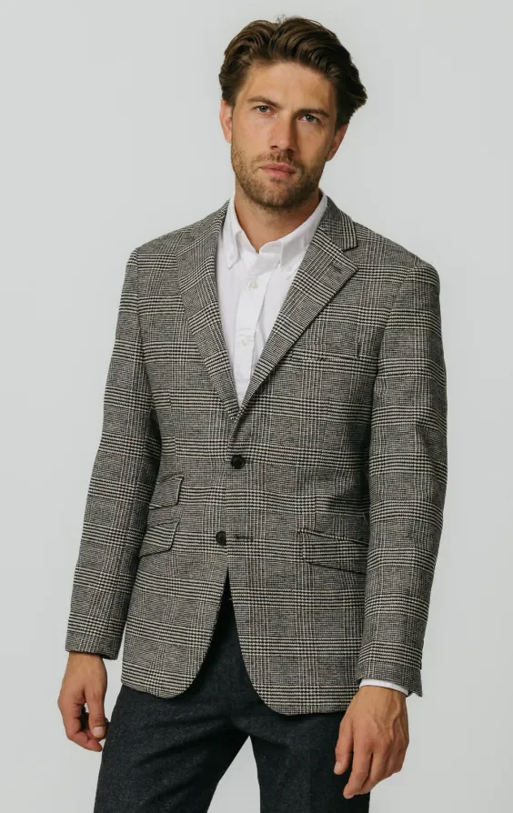 Black and Cream Prince of Wales Check Tweed Jacket thumbnail 2