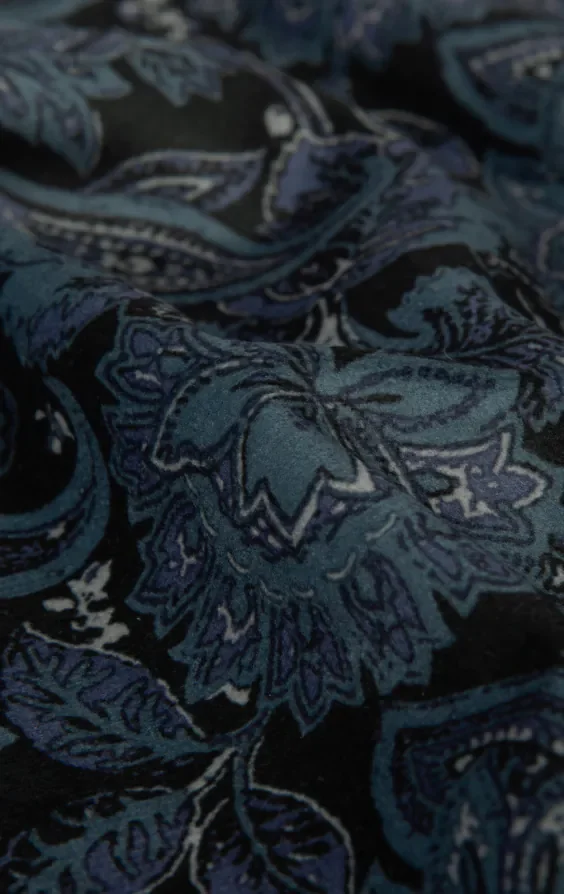 Blue Paisley Velvet Print Dinner Jacket with Peak Lapel thumbnail 9