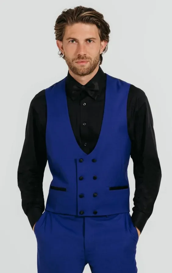 Bright Blue Double Breasted Tuxedo Waistcoat thumbnail 2
