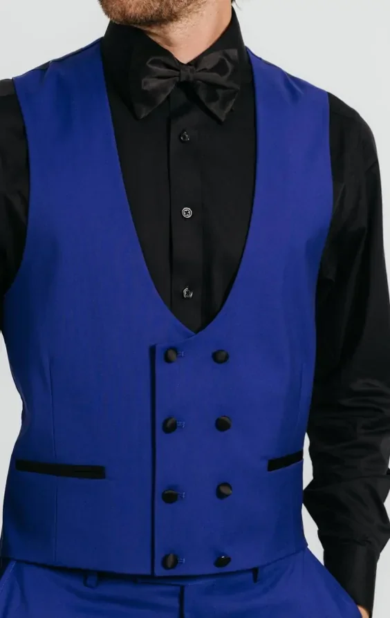 Bright Blue Double Breasted Tuxedo Waistcoat thumbnail 3