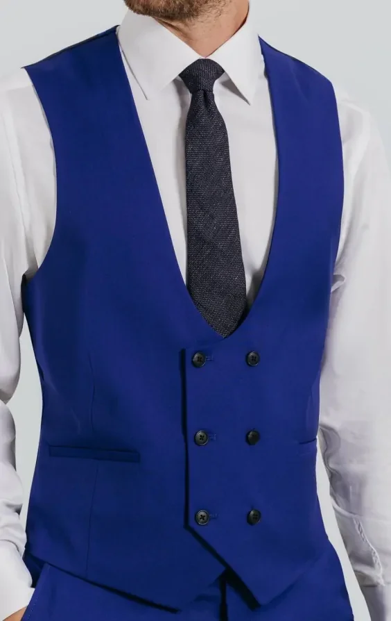 Bright Blue Double Breasted Waistcoat thumbnail 3