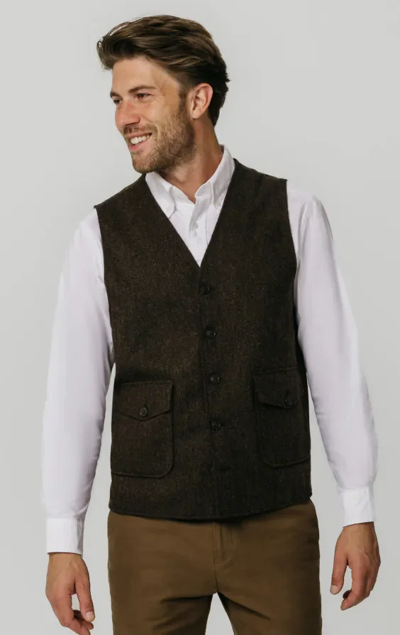 Brown Barleycorn Tweed Waistcoat with Patch Pockets thumbnail 2