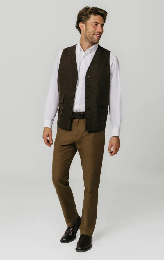 Brown Barleycorn Tweed Waistcoat with Patch Pockets thumbnail 3