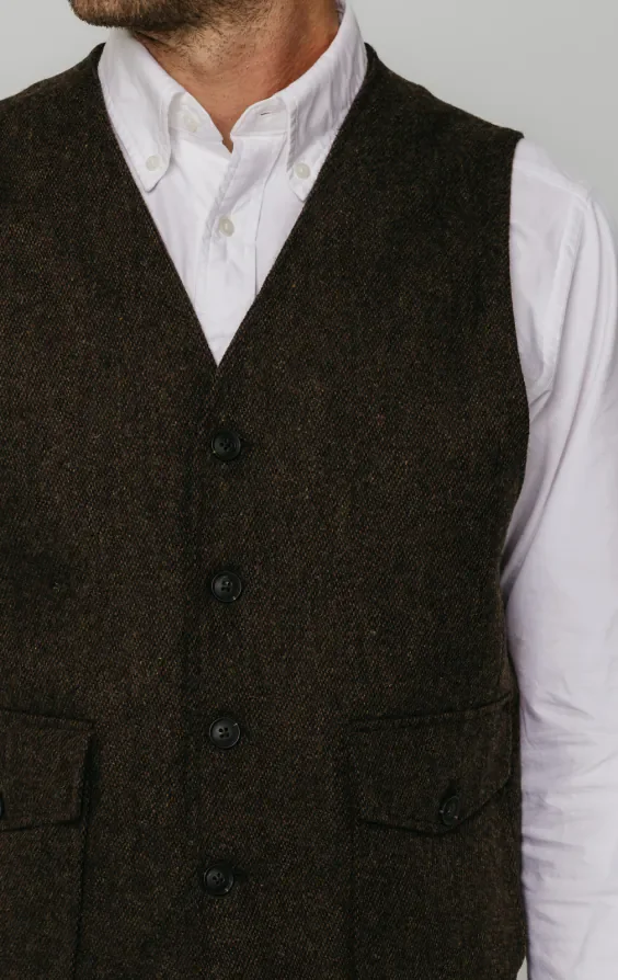 Brown Barleycorn Tweed Waistcoat with Patch Pockets thumbnail 4