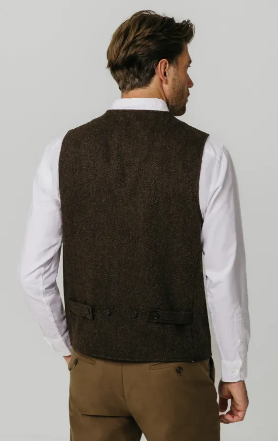 Brown Barleycorn Tweed Waistcoat with Patch Pockets thumbnail 5
