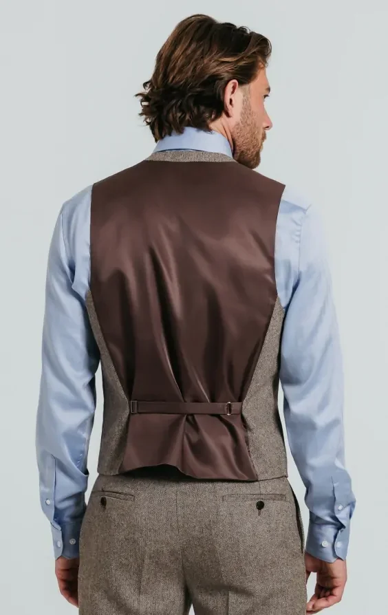 Brown Herringbone Tweed Waistcoat thumbnail 4