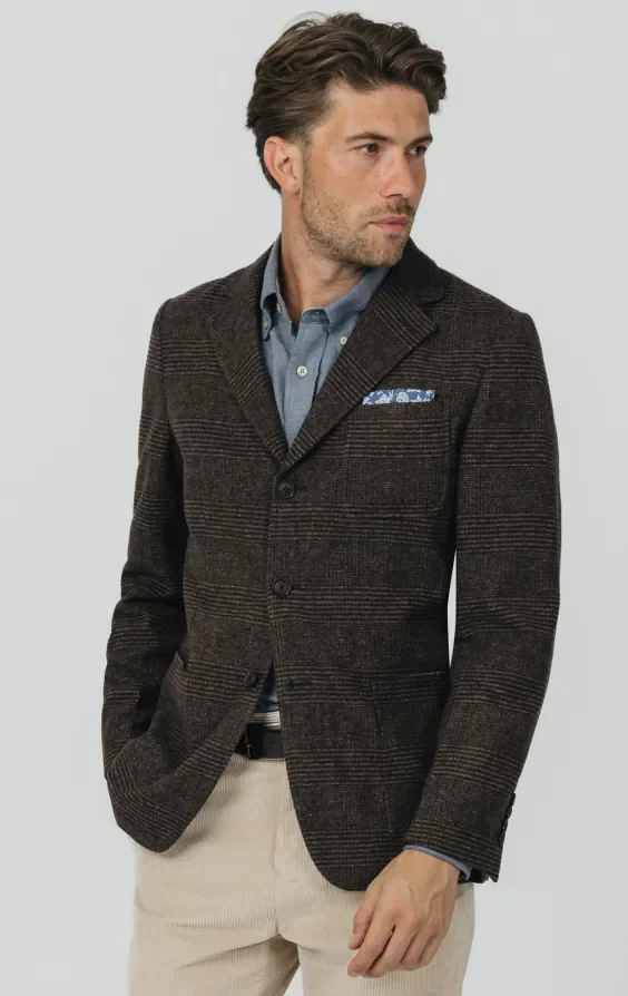 Brown Prince of Wales Tweed Jacket with Patch Pockets thumbnail 2