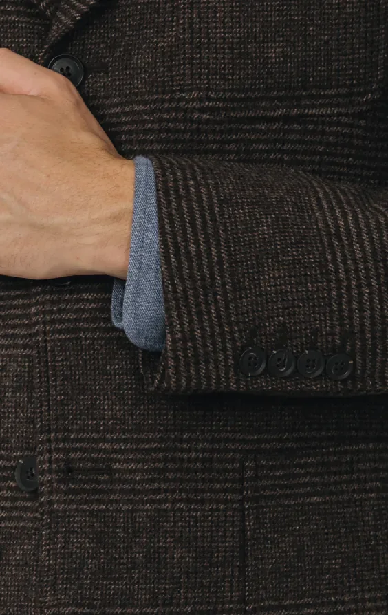 Brown Prince of Wales Tweed Jacket with Patch Pockets thumbnail 4