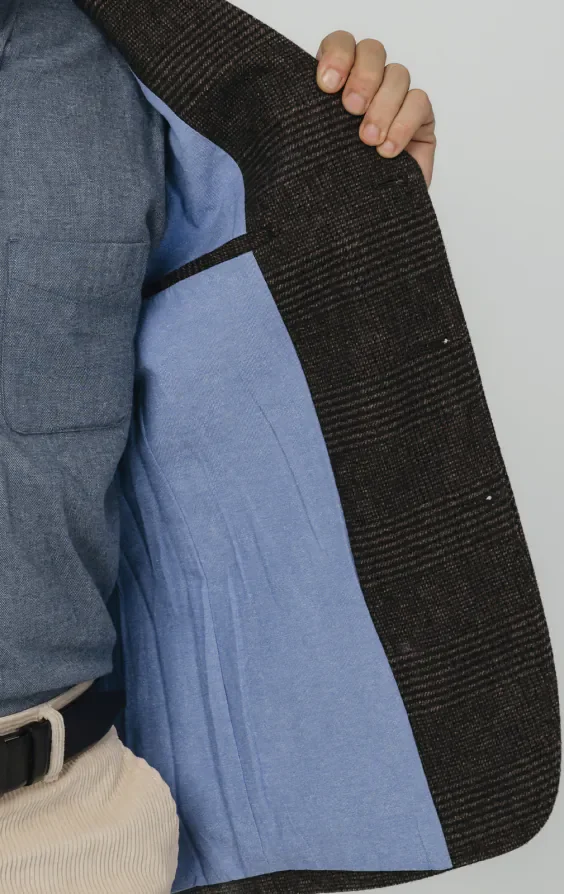 Brown Prince of Wales Tweed Jacket with Patch Pockets thumbnail 6