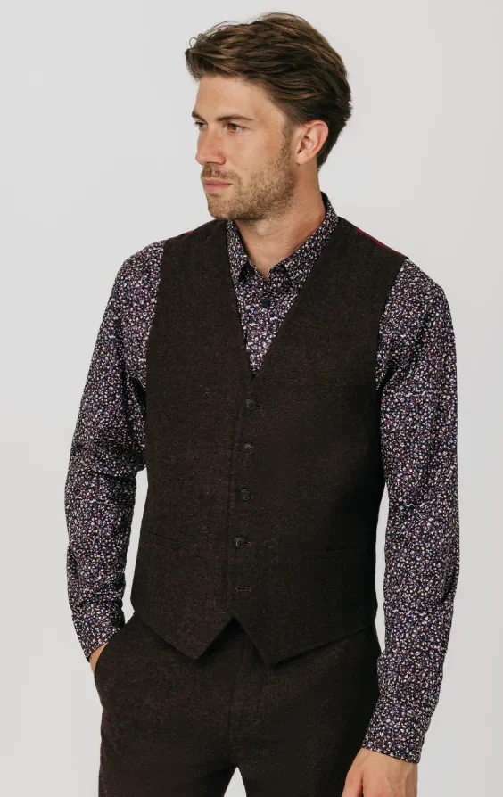 Burgundy Donegal Tweed Waistcoat thumbnail 2