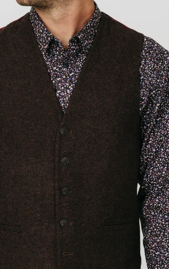 Burgundy Donegal Tweed Waistcoat thumbnail 3