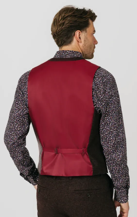 Burgundy Donegal Tweed Waistcoat thumbnail 4