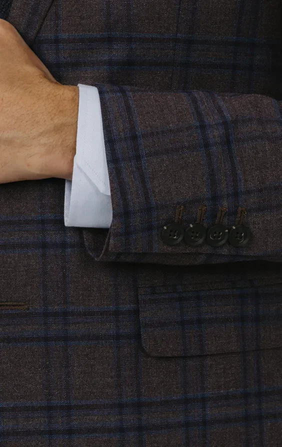 Burgundy with Blue Windowpane Check 3 Piece Suit thumbnail 4