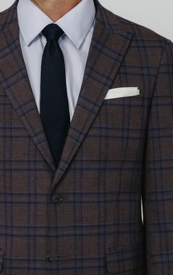 Burgundy with Blue Windowpane Check 3 Piece Suit thumbnail 5