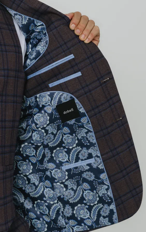 Burgundy with Blue Windowpane Check 3 Piece Suit thumbnail 6