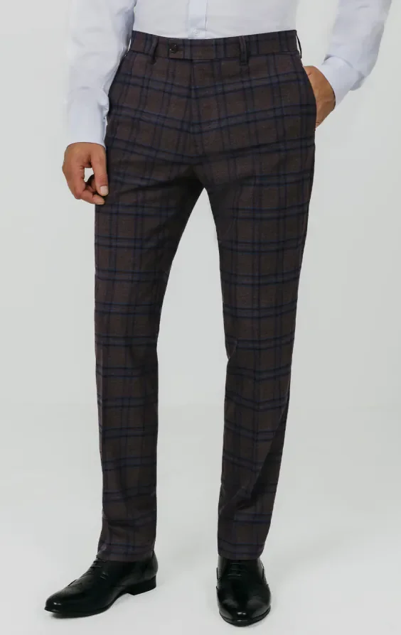 Burgundy with Blue Windowpane Check 3 Piece Suit thumbnail 8