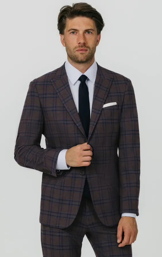 Burgundy with Blue Windowpane Check Suit Jacket thumbnail 2