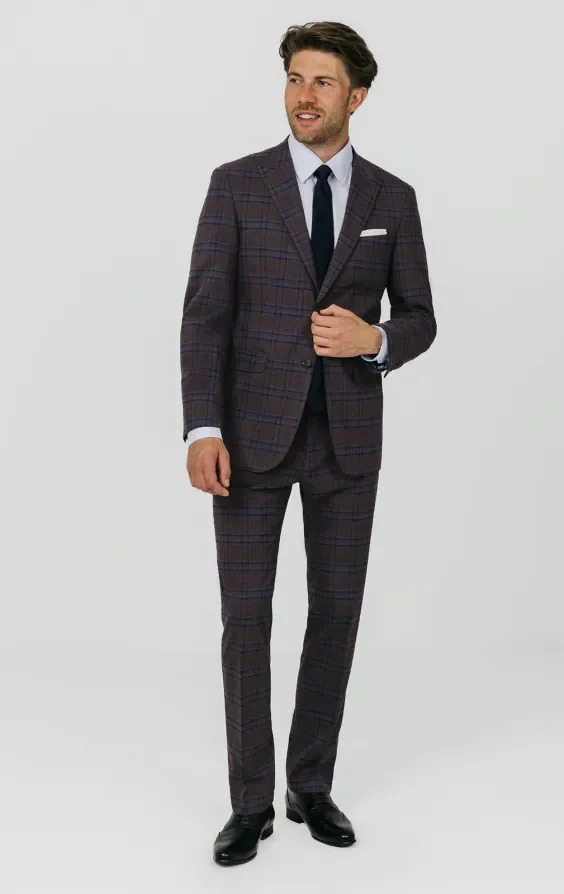 Burgundy with Blue Windowpane Check Suit Jacket thumbnail 3