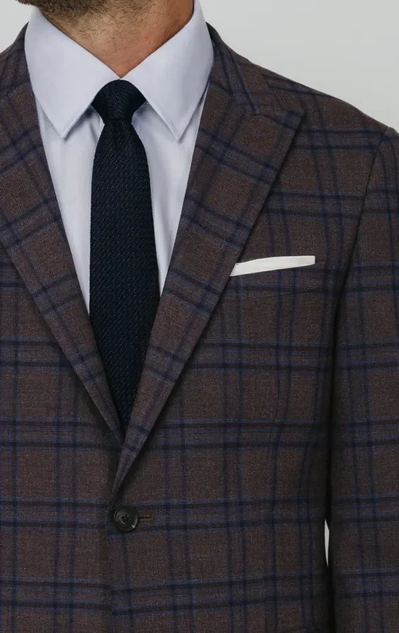 Burgundy with Blue Windowpane Check Suit Jacket thumbnail 5