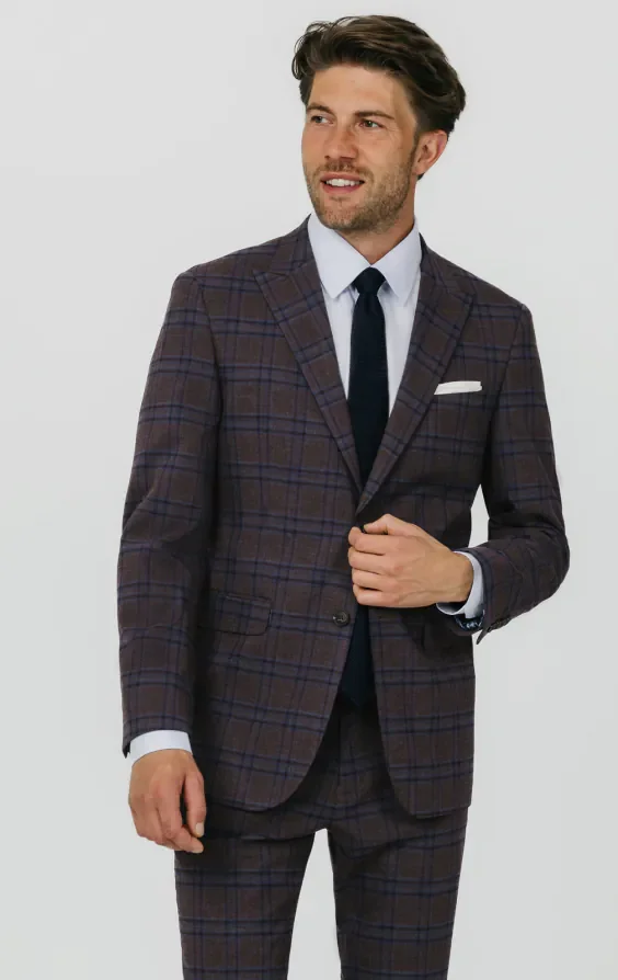 Burgundy with Blue Windowpane Check Suit thumbnail 2
