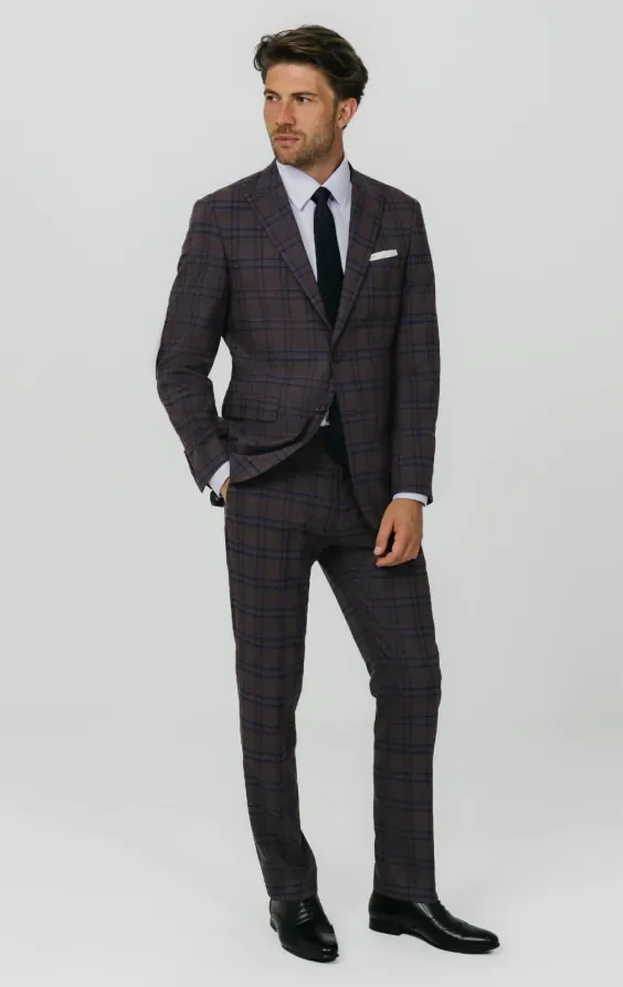 Burgundy with Blue Windowpane Check Suit thumbnail 3