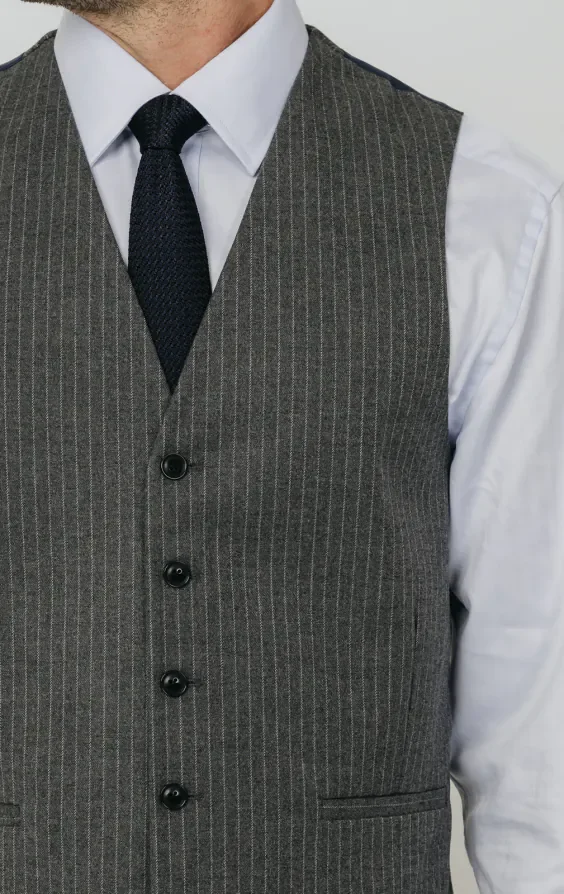 Charcoal Chalkstripe Waistcoat thumbnail 3