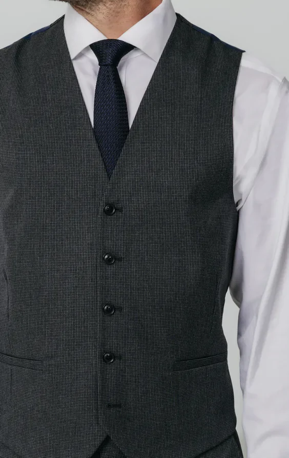 Charcoal Puppytooth Check Waistcoat thumbnail 3